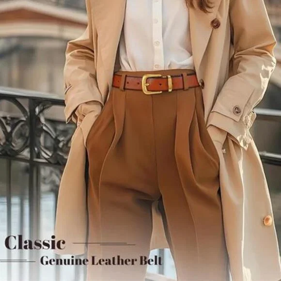 Women's Genuine Leather Belt Vintage Ladies Full Grain Solid Leather Belt